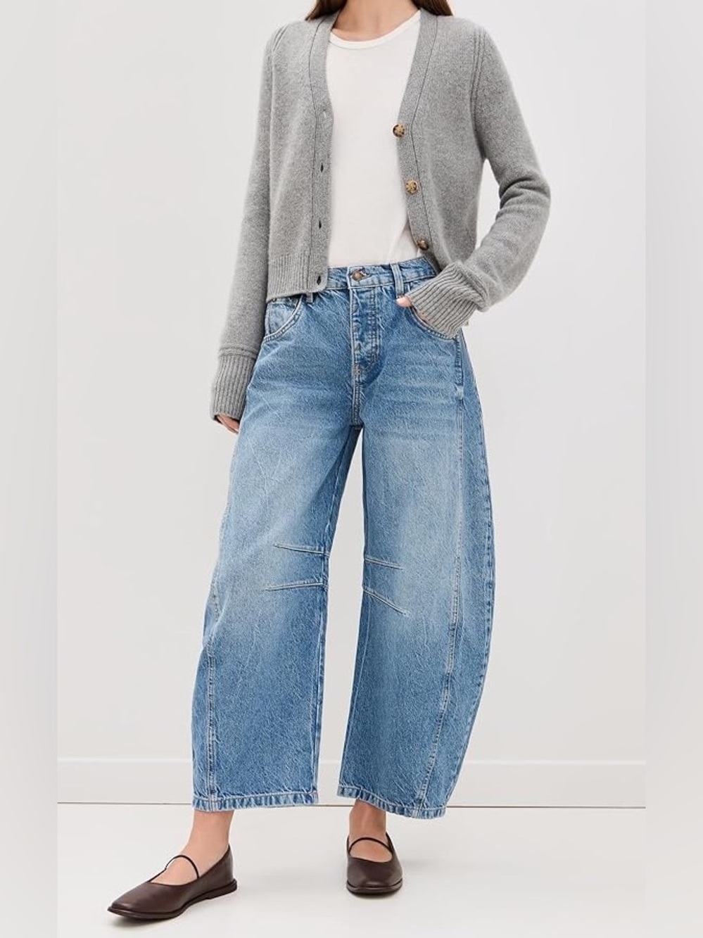FREE PEOPLE GOOD LUCK MID RISE BARREL JEAN
